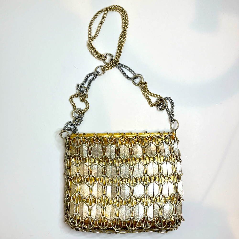 Vintage 1960’s Paco Rabanne Walborg Silver Gold Metal Chain Mail Link Purse Bag